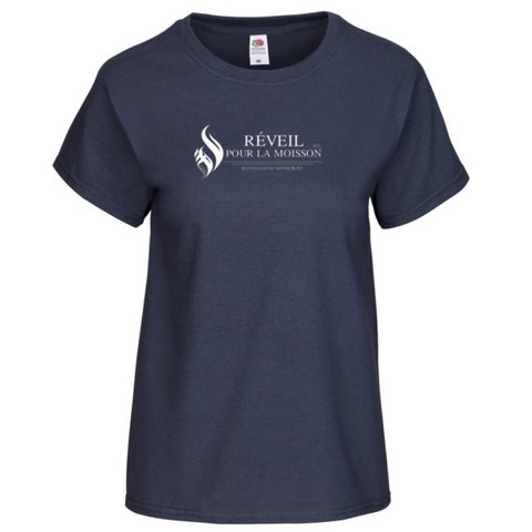 T-shirt femme manches courtes avec logo Réveil pour la moisson Coutures latérales profilées pour une coupe féminine T-shirt femme manches courtes avec logo Réveil pour la moisson Coutures latérales profilées pour une coupe féminine